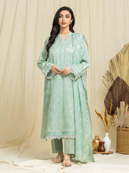 Unstitched Mint Green Printed Lawn 3 Piece