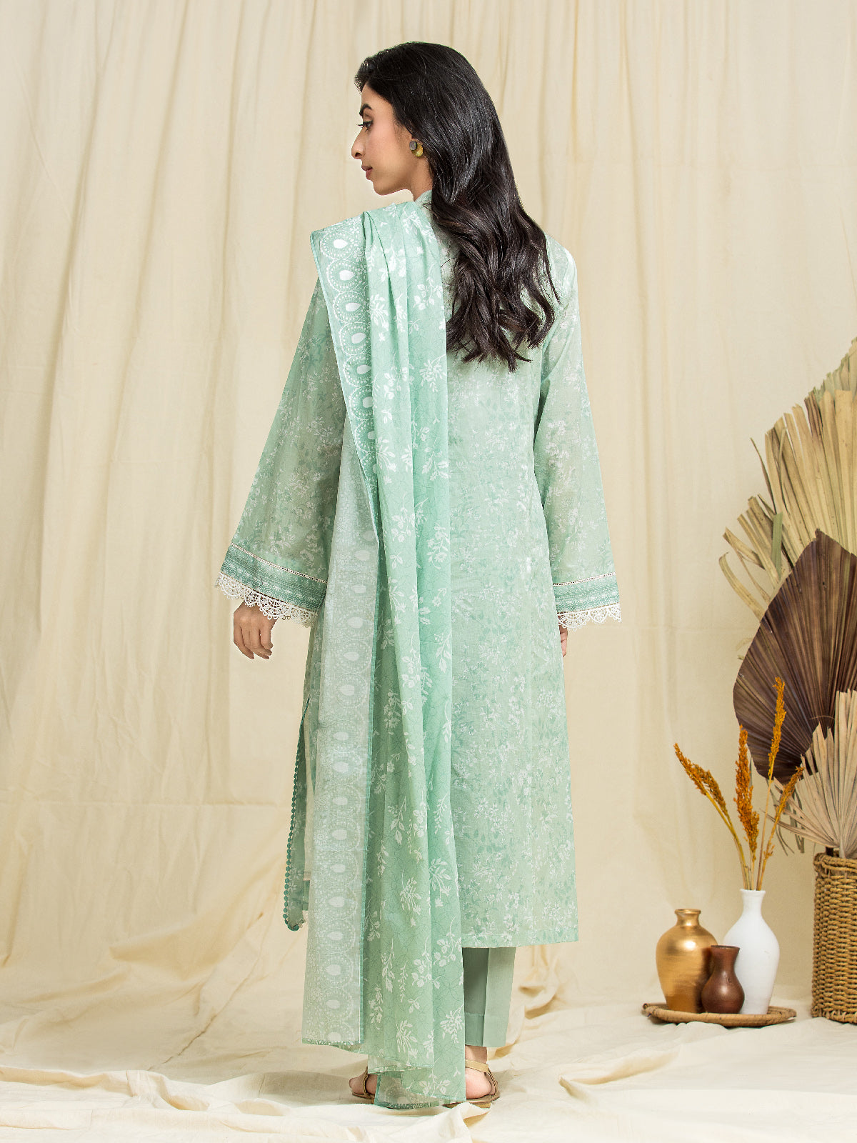 Unstitched Mint Green Printed Lawn 3 Piece