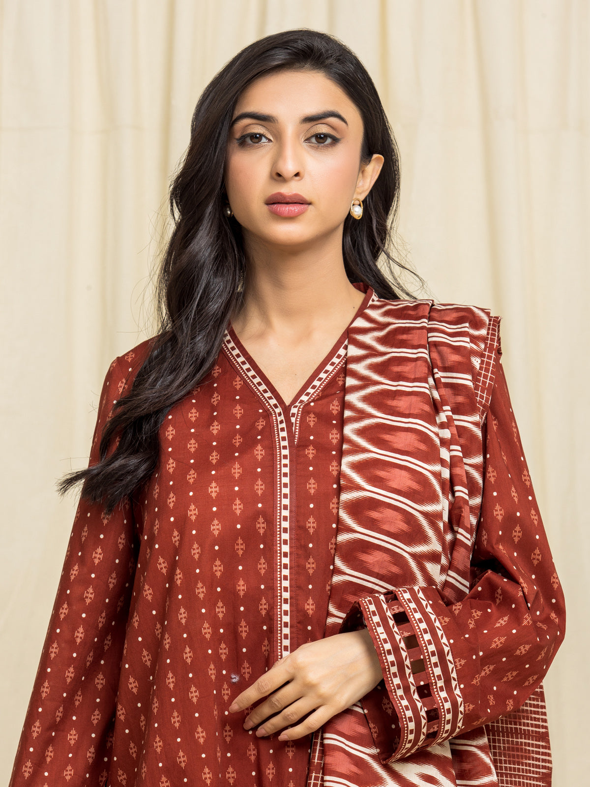 Unstitched Rust Printed Lawn 3 Piece