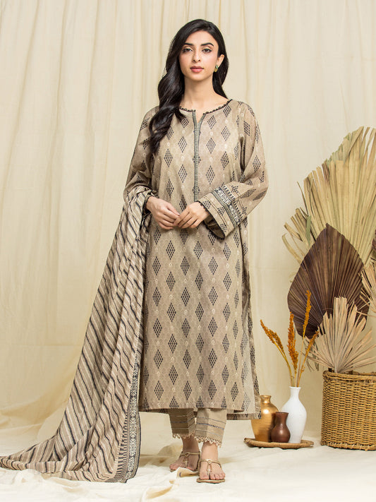 Unstitched Beige Printed Lawn 3 Piece