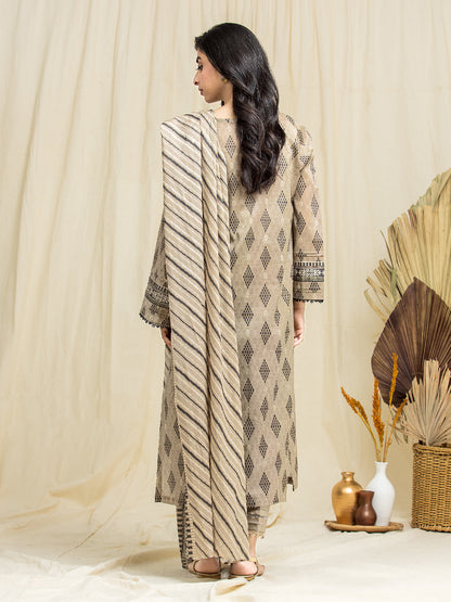 Unstitched Beige Printed Lawn 3 Piece