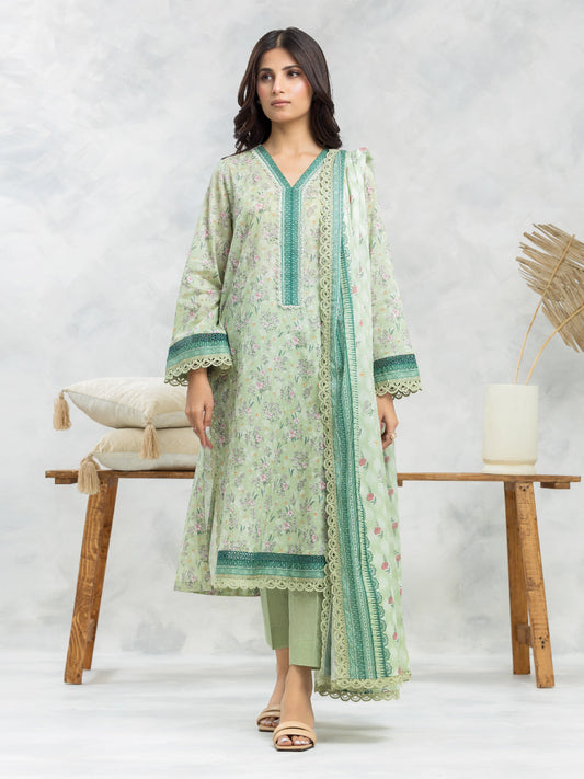 Unstitched Light Green Printed Lawn 3 Piece