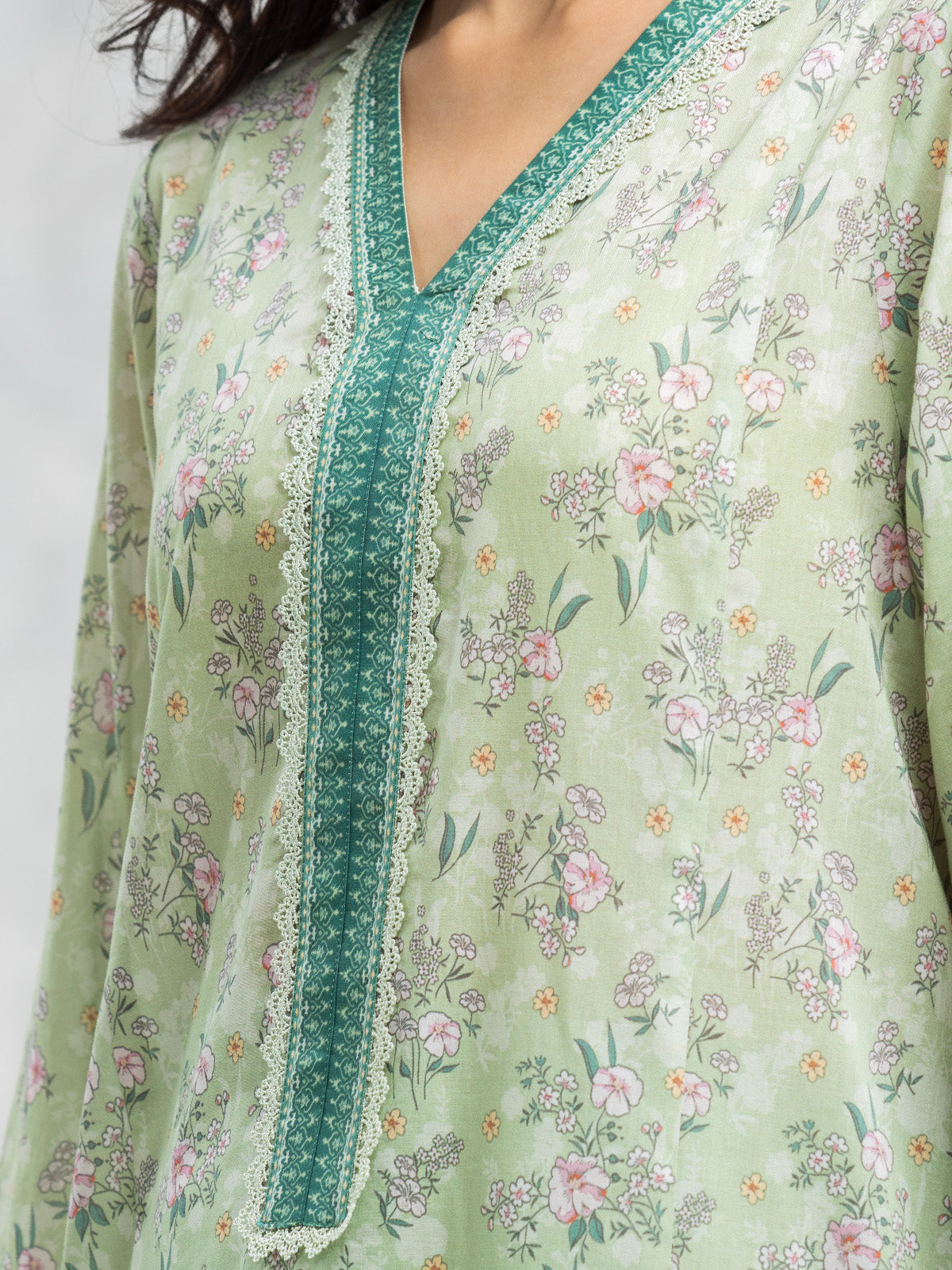 Unstitched Light Green Printed Lawn 3 Piece