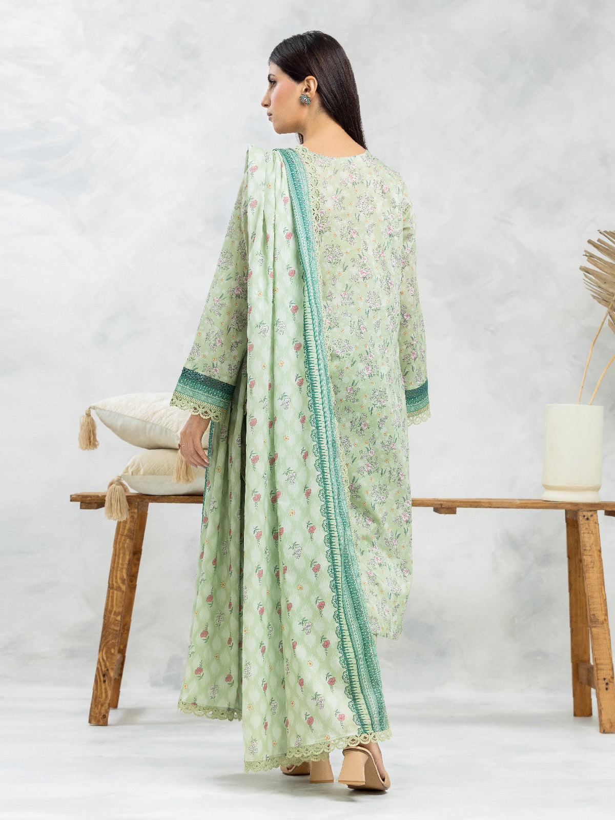 Unstitched Light Green Printed Lawn 3 Piece