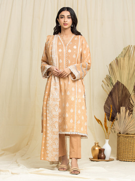 Unstitched Peach Printed Lawn 3 Piece