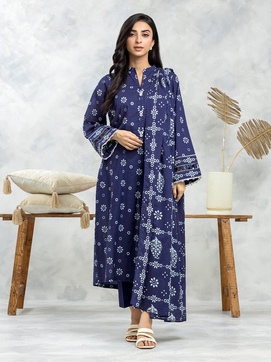 Unstitched Navy Blue Printed Lawn 3 Piece