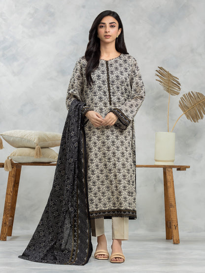 Unstitched Light Beige Printed Lawn 3 Piece