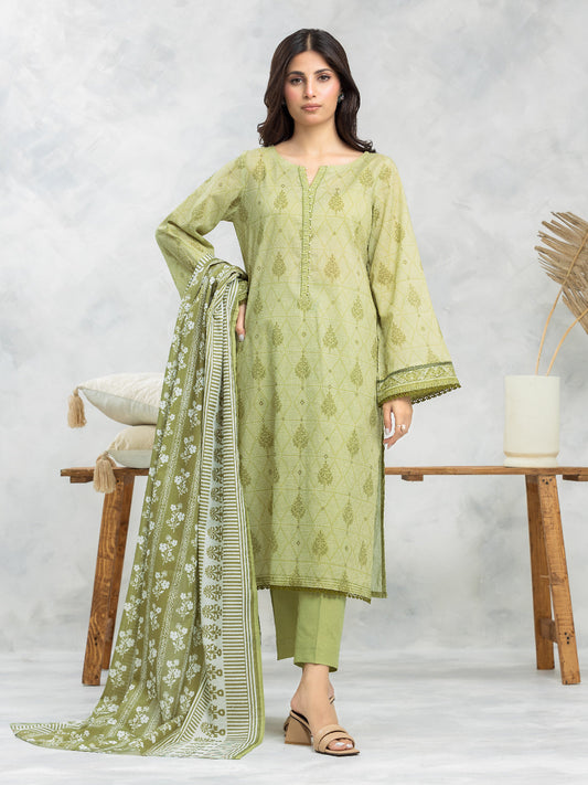 Unstitched Light Olive Printed Lawn 3 Piece