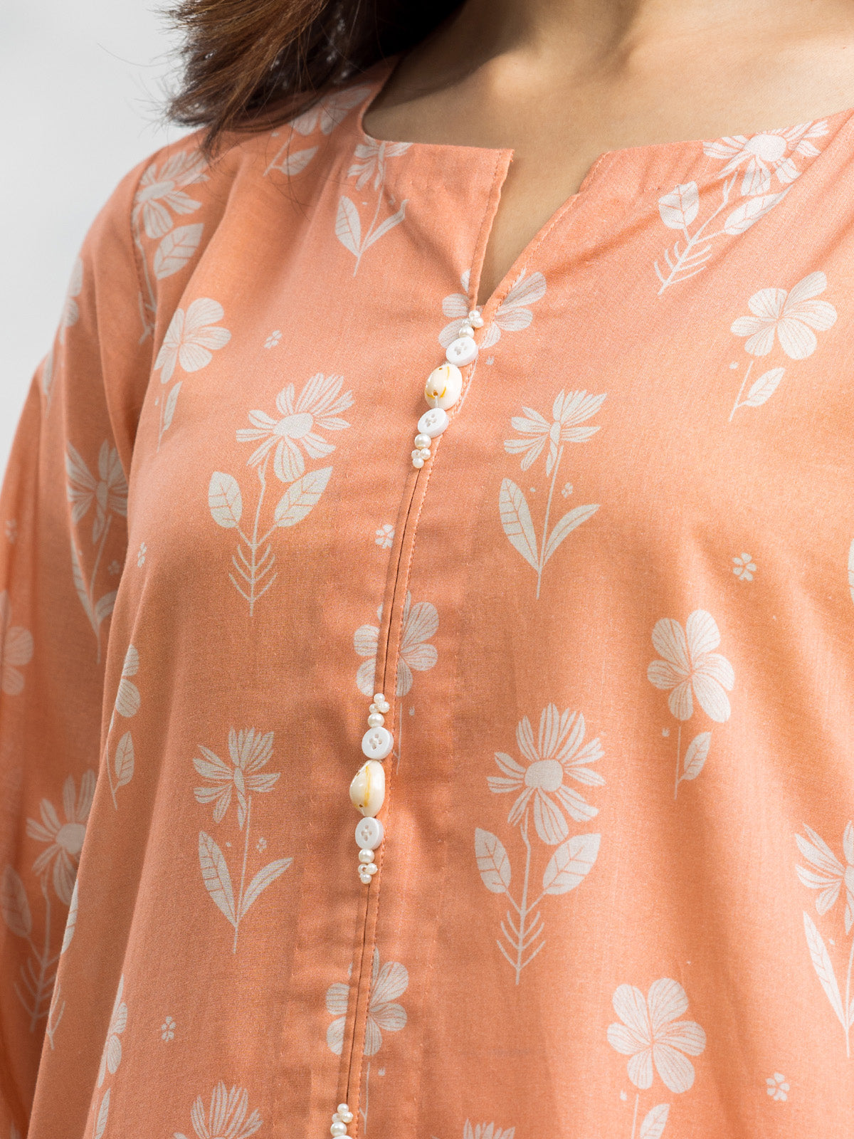 Unstitched Peach Printed Lawn 3 Piece