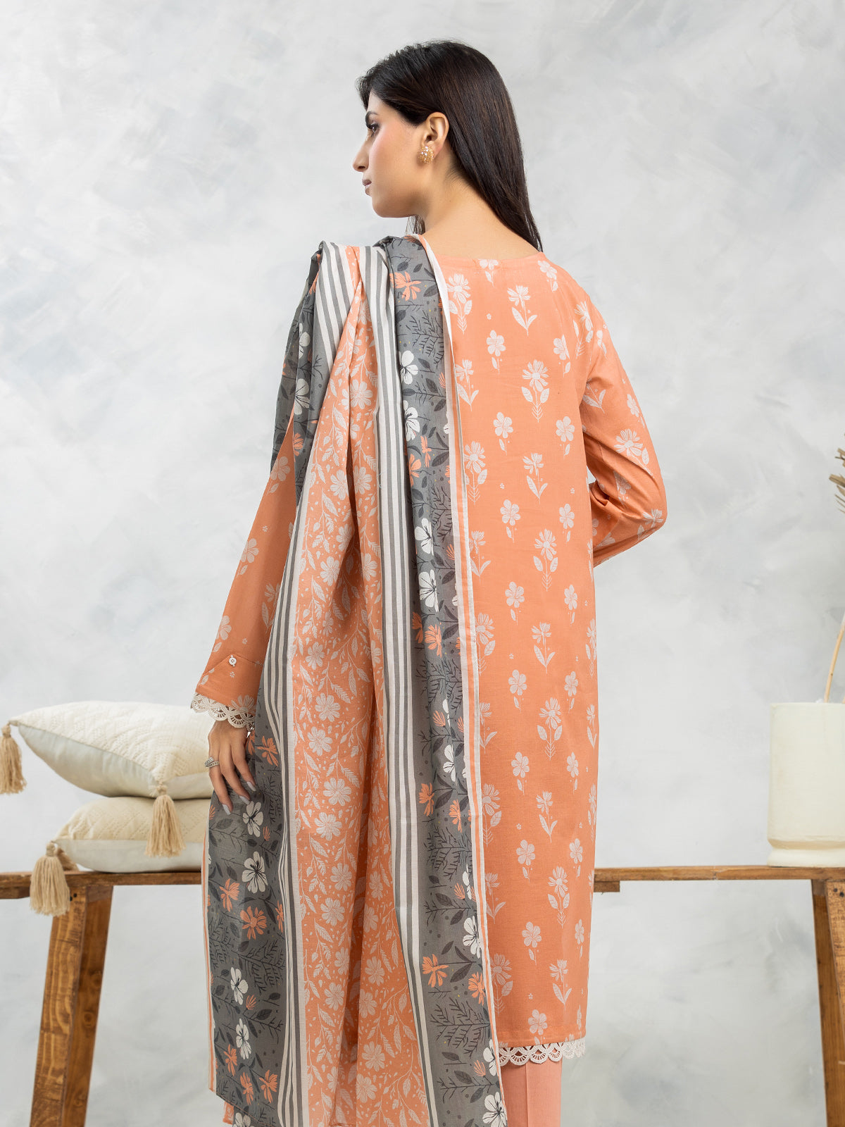 Unstitched Peach Printed Lawn 3 Piece