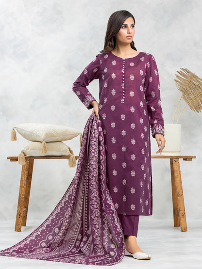 Unstitched Dark Magenta Printed Lawn 3 Piece