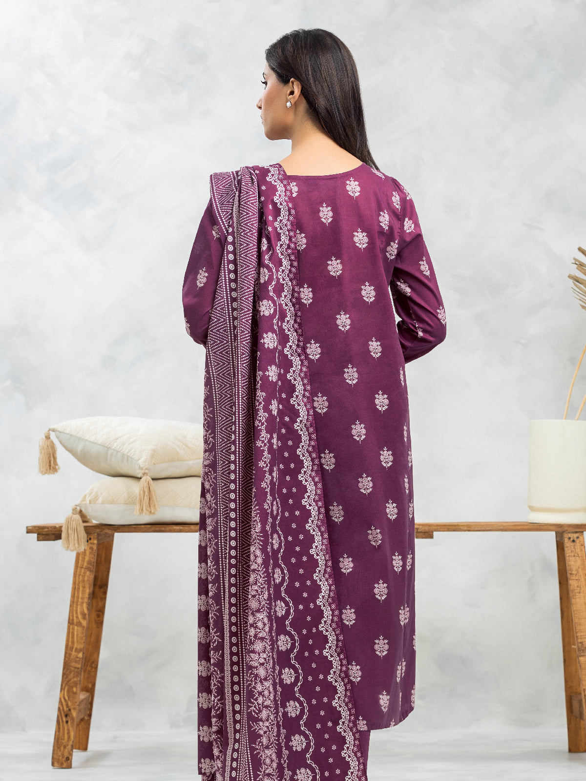 Unstitched Dark Magenta Printed Lawn 3 Piece