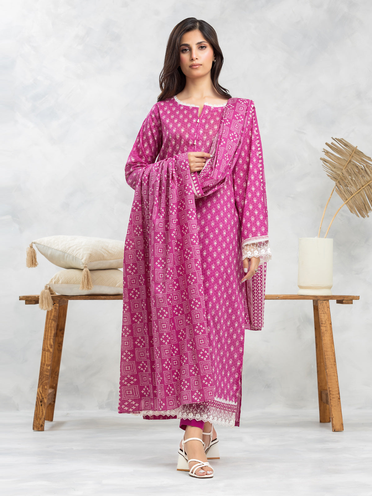 Unstitched Pink Printed Lawn 3 Piece