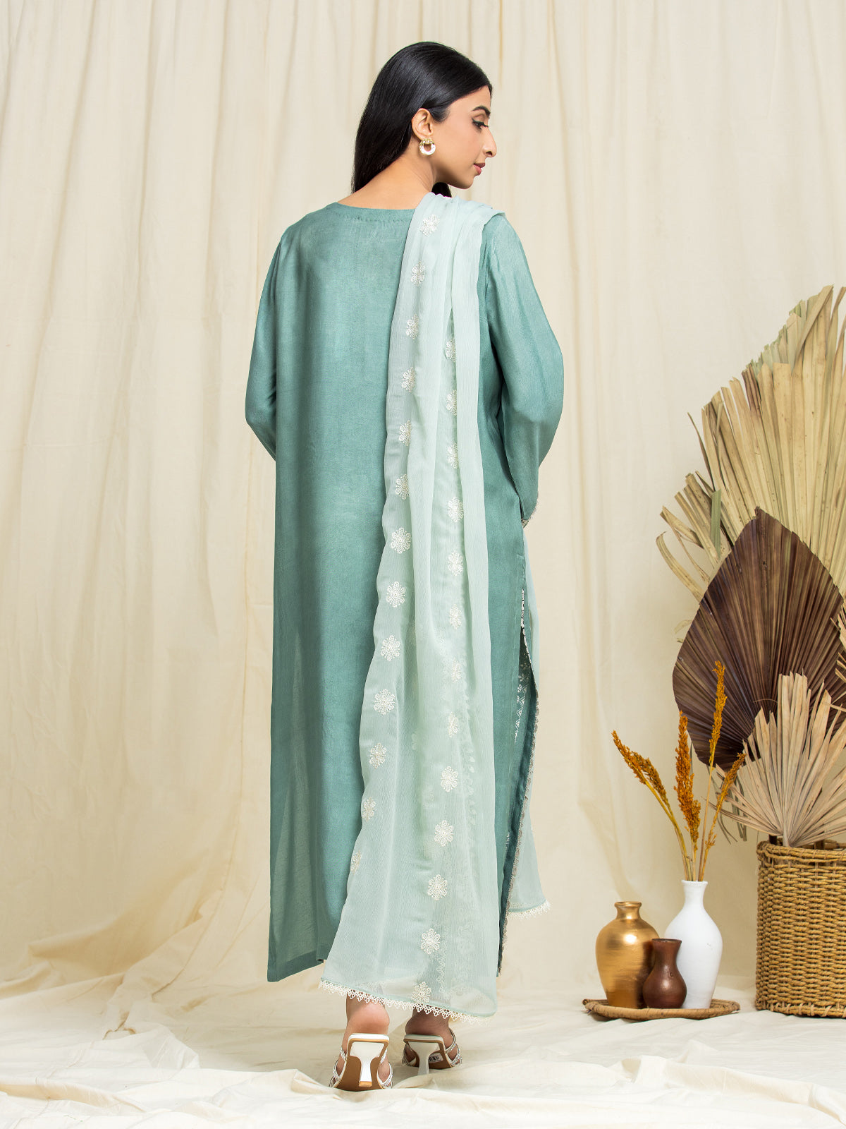 Unstitched Mist Green Embroidered Raw Silk 3 Piece