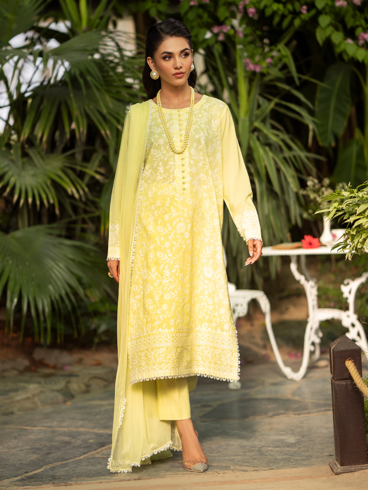 Unstitched Lemon Embroidered Cambric 3 Piece