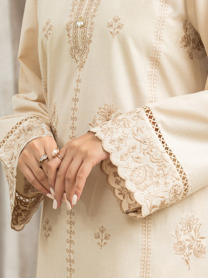 Unstitched Beige Embroidered Cambric 3 Piece