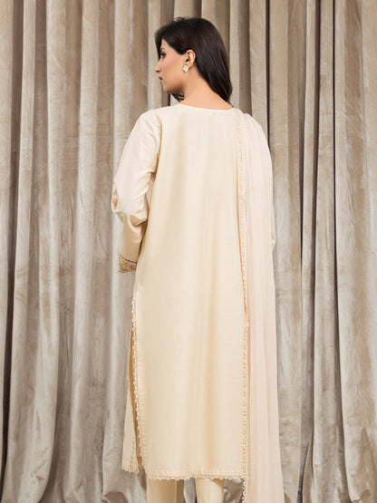 Unstitched Beige Embroidered Cambric 3 Piece