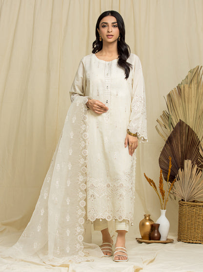 Unstitched Cream Embroidered Cambric 3 Piece