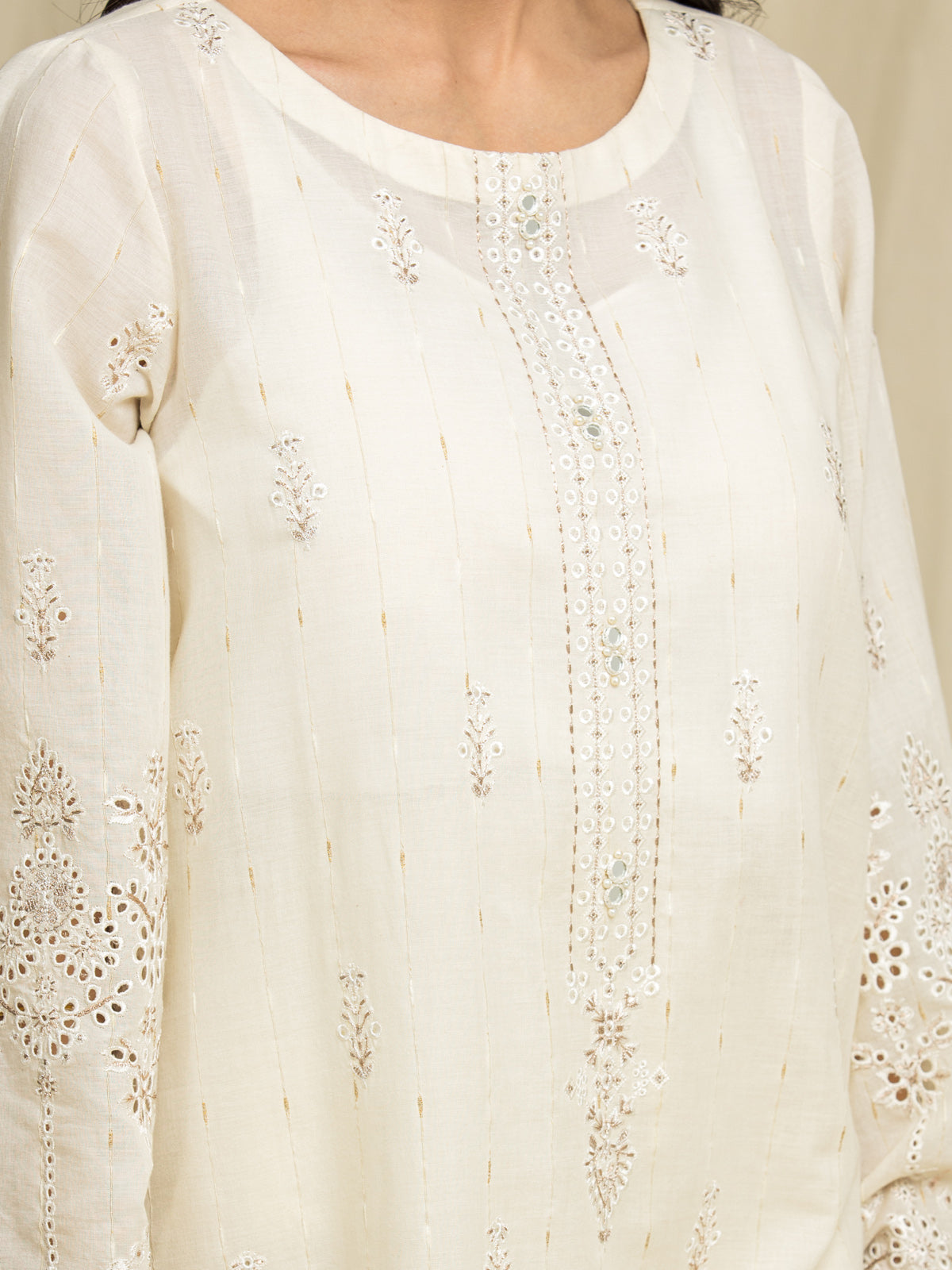 Unstitched Cream Embroidered Cambric 3 Piece