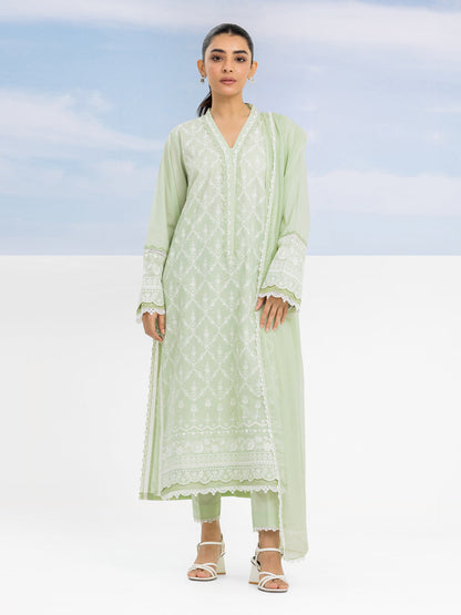 Unstitched Light Green Embroidered Cambric 3 Piece