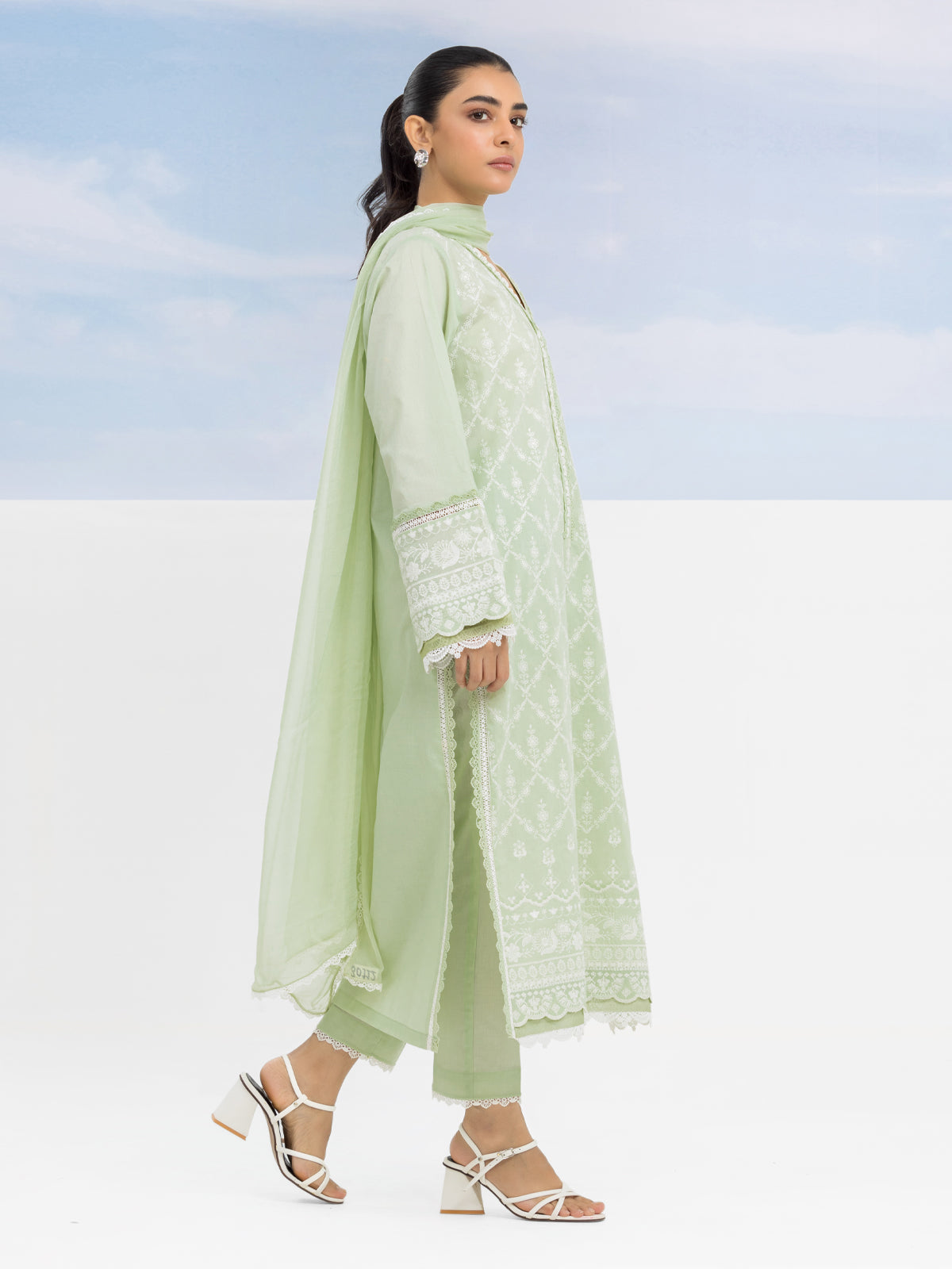 Unstitched Light Green Embroidered Cambric 3 Piece