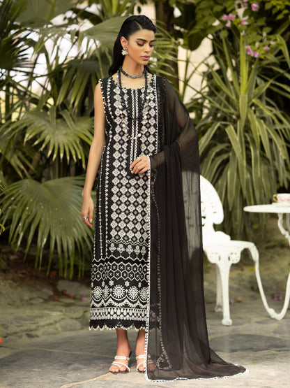 Unstitched Black Embroidered Cambric 3 Piece