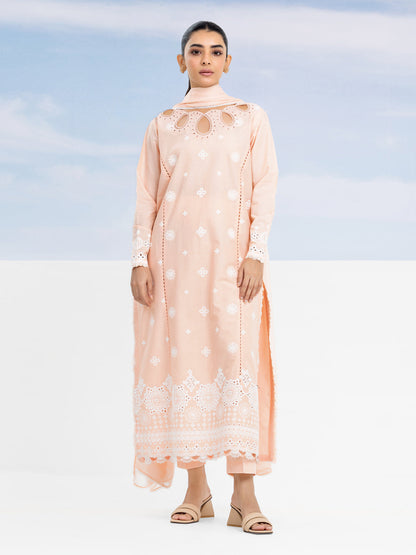 Unstitched Light Peach Embroidered Cambric 3 Piece