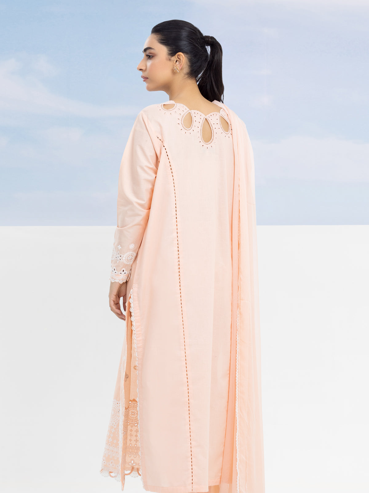 Unstitched Light Peach Embroidered Cambric 3 Piece