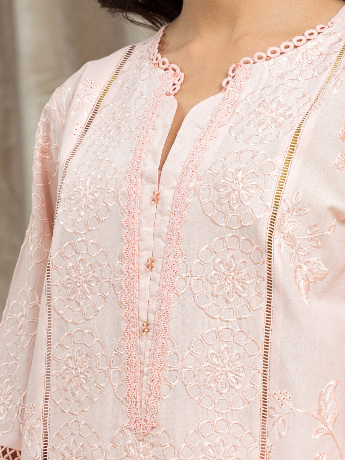 Unstitched Pink Embroidered Cambric 3 Piece