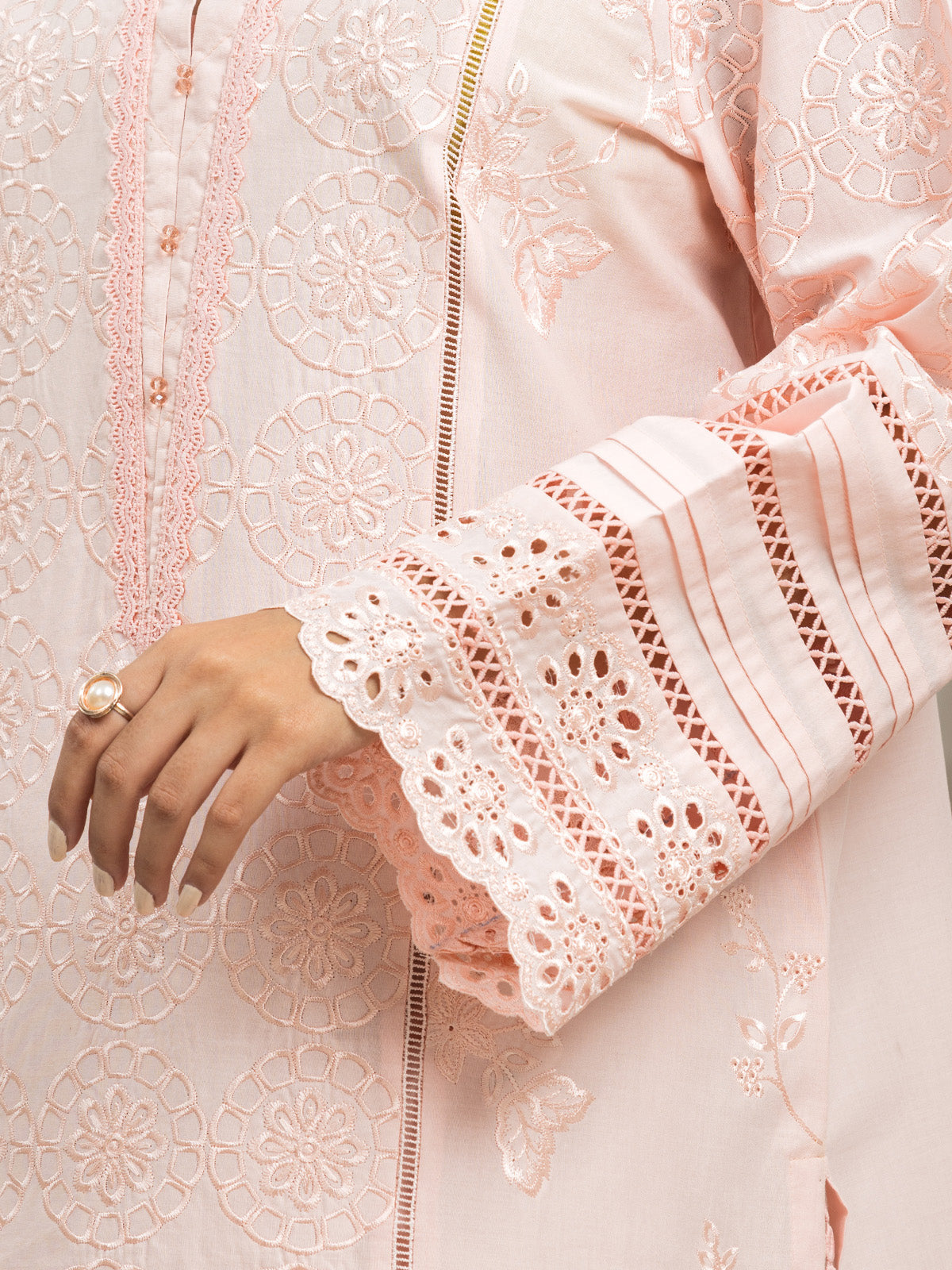 Unstitched Pink Embroidered Cambric 3 Piece