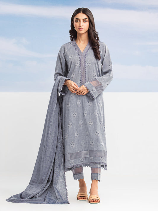 Unstitched Grey Embroidered Jacquard 3 Piece