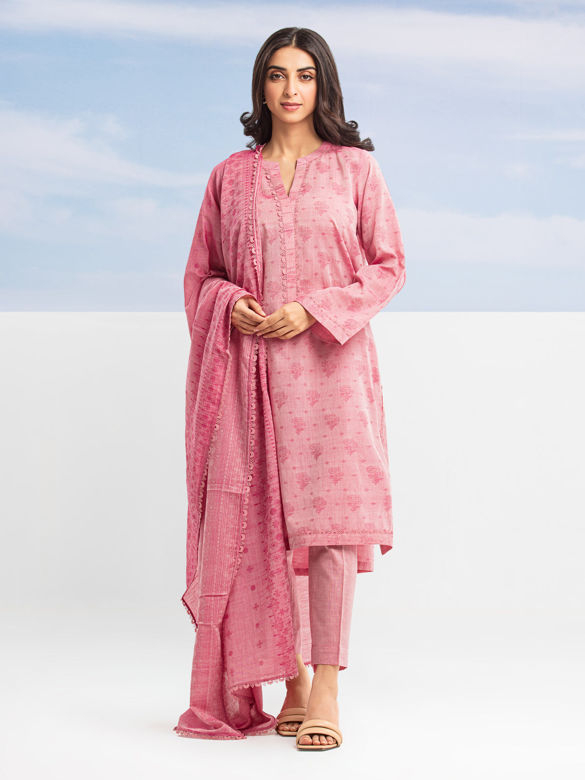 Unstitched Pink Jacquard 3 Piece