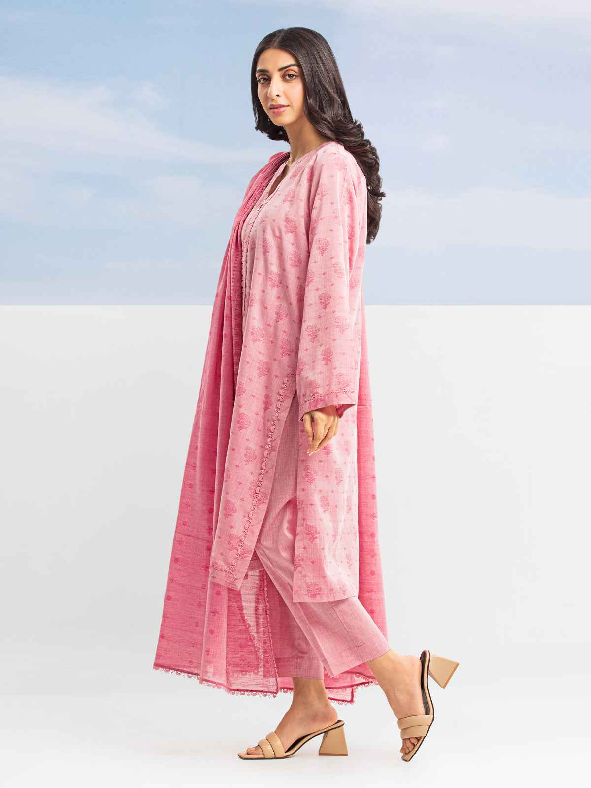 Unstitched Pink Jacquard 3 Piece