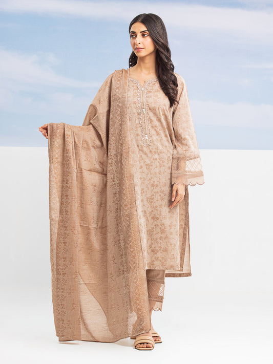 Unstitched Light Brown Jacquard 3 Piece