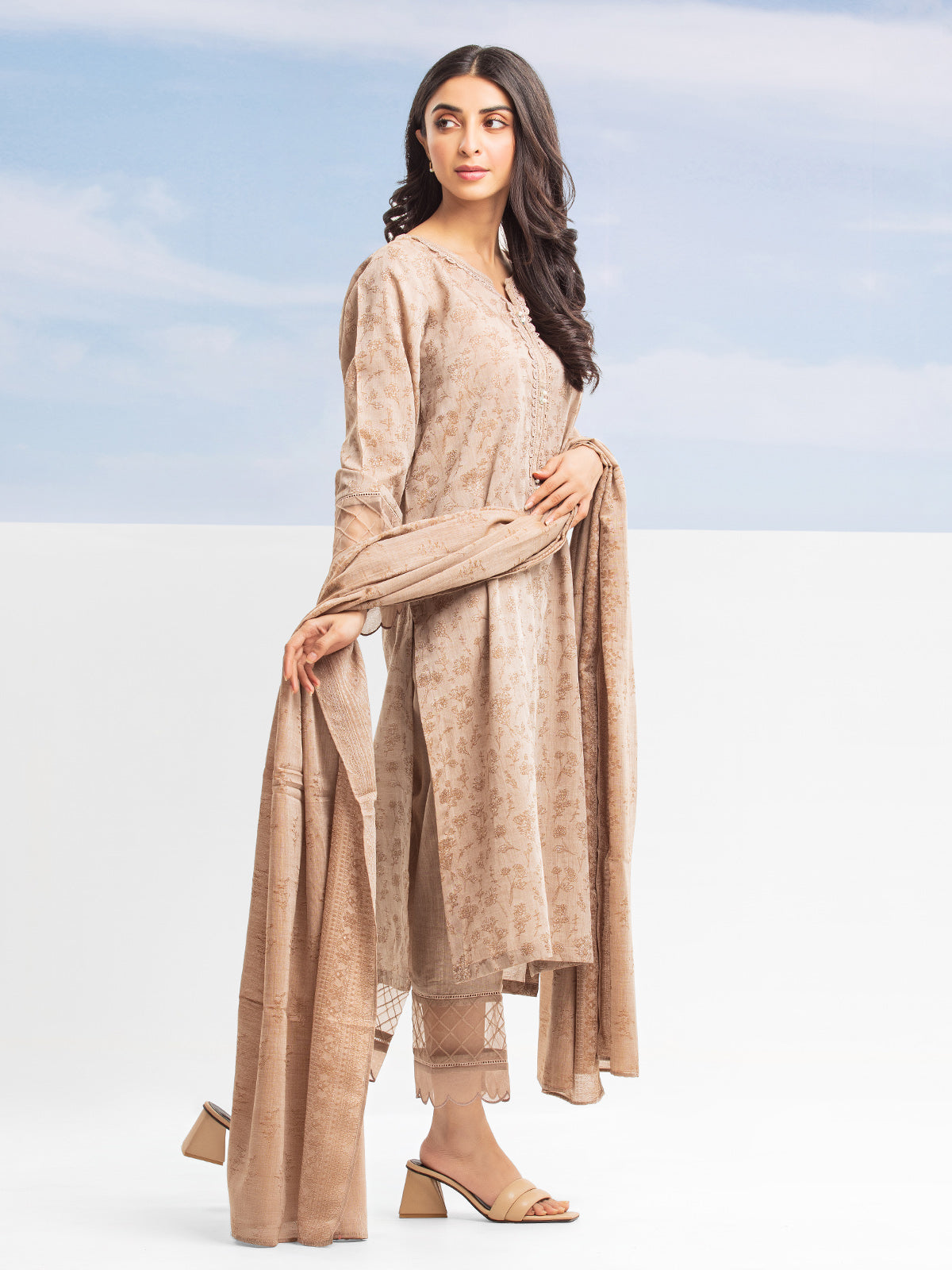 Unstitched Light Brown Jacquard 3 Piece