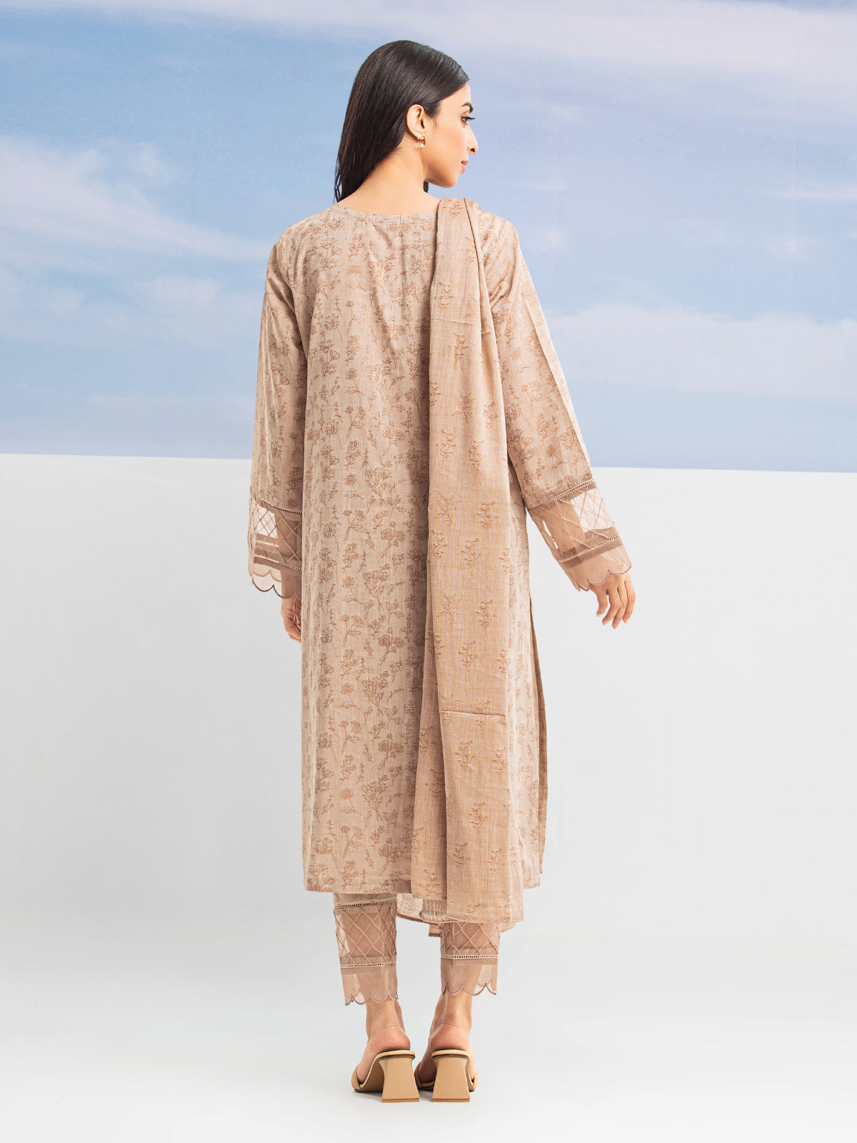 Unstitched Light Brown Jacquard 3 Piece