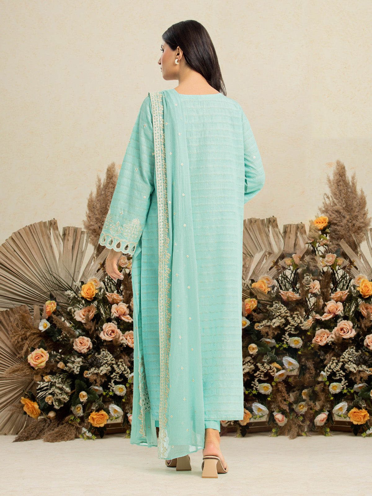 Unstitched Mint Green Embroidered Jacquard 3 Piece