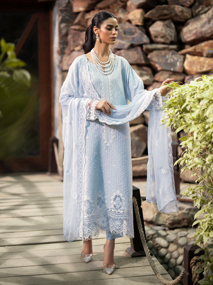 Unstitched Light Blue Embroidered Dobby 3 Piece