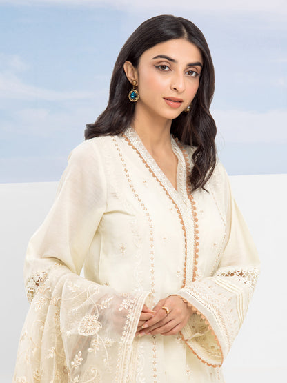 Unstitched Light Beige Embroidered Chanderi 3 Piece