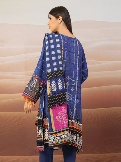 Unstitched Blue Embroidered Crepe 3 Piece