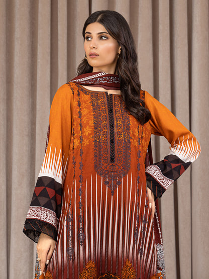 Unstitched Rust Embroidered Crepe 3 Piece