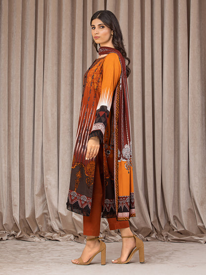 Unstitched Rust Embroidered Crepe 3 Piece