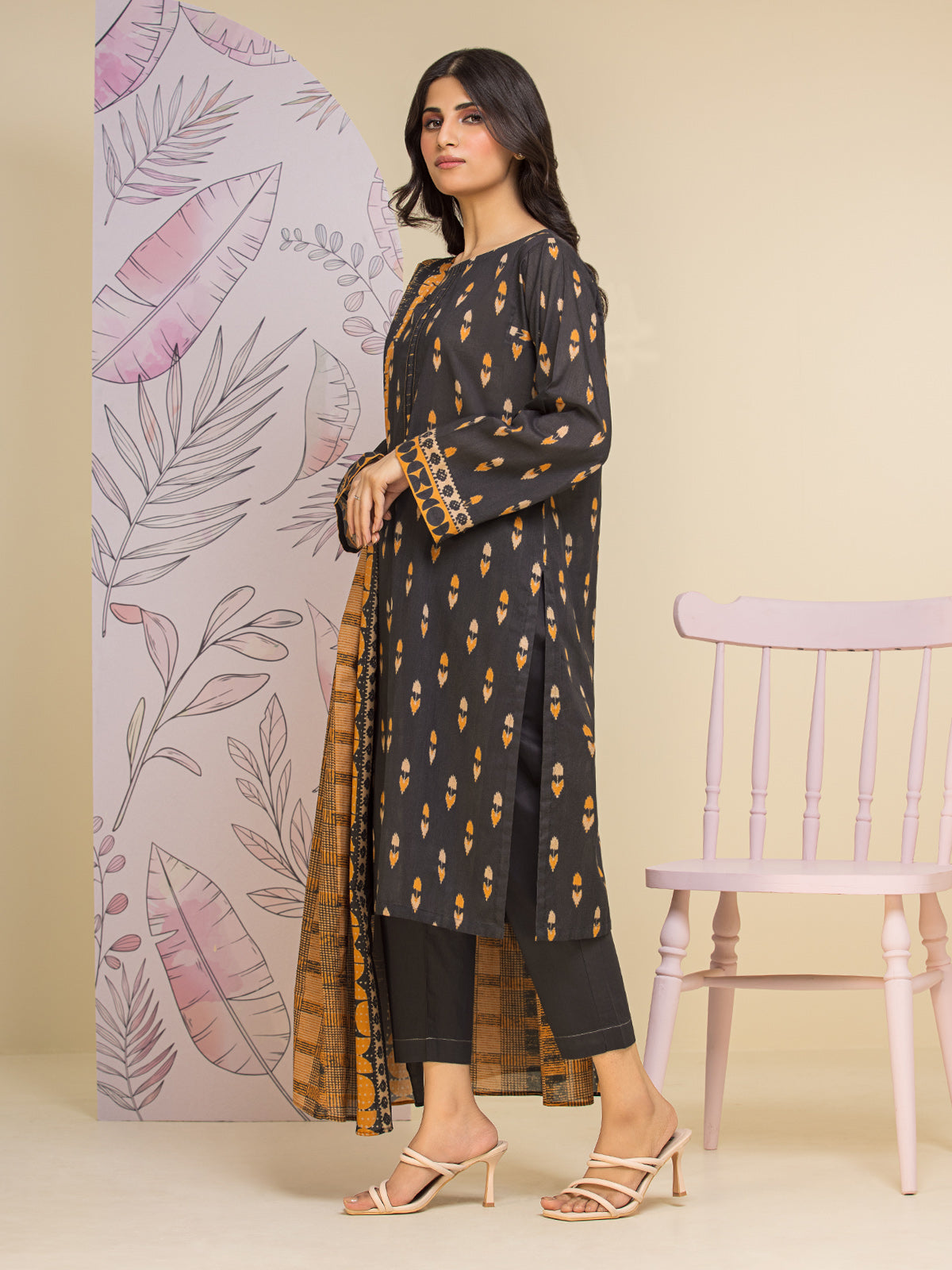 Unstitched Charcoal Printed Lawn 3 Piece