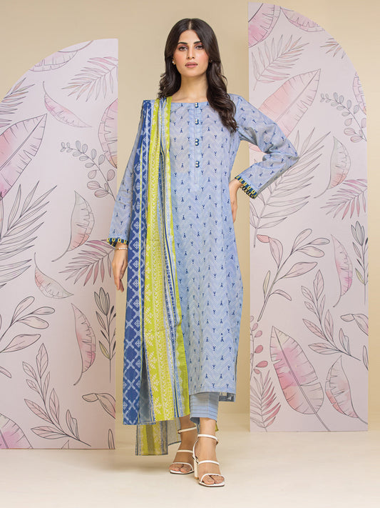 Unstitched Sky Blue Printed Lawn 3 Piece