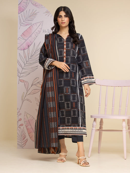 Unstitched Charcoal Printed Lawn 3 Piece