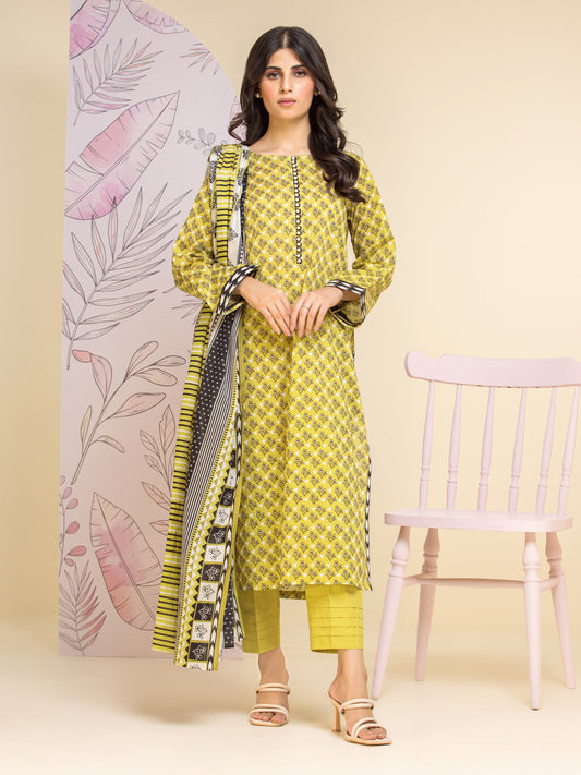 Unstitched Light Mehndi Printed Lawn 3 Piece