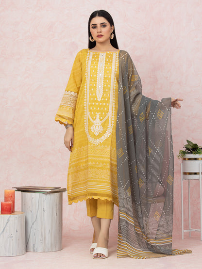 Unstitched Yellow Embroidered Lawn 3 Piece