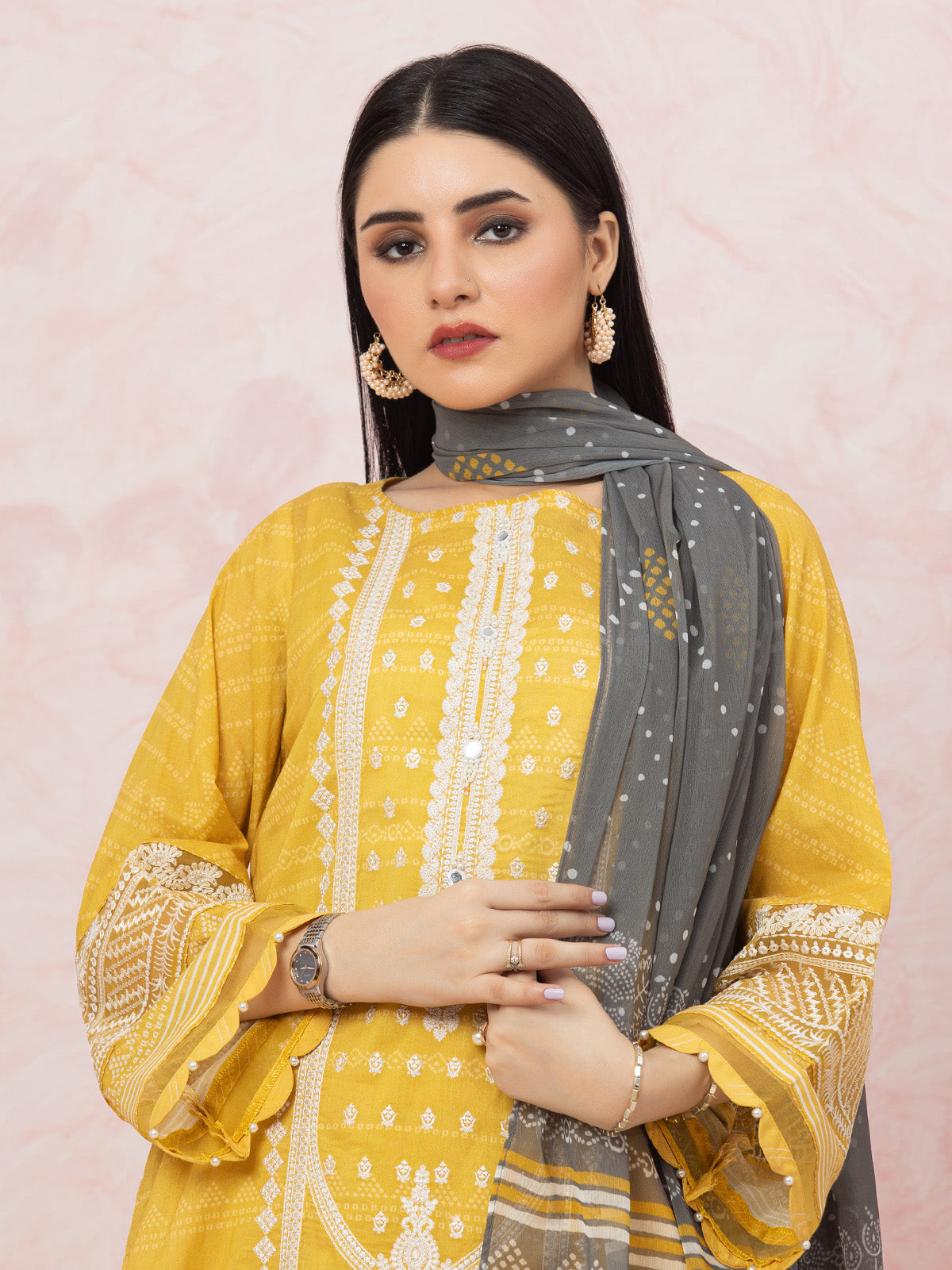 Unstitched Yellow Embroidered Lawn 3 Piece