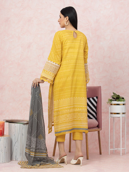 Unstitched Yellow Embroidered Lawn 3 Piece