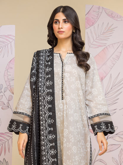 Unstitched Grey Printed Lawn 3 Piece